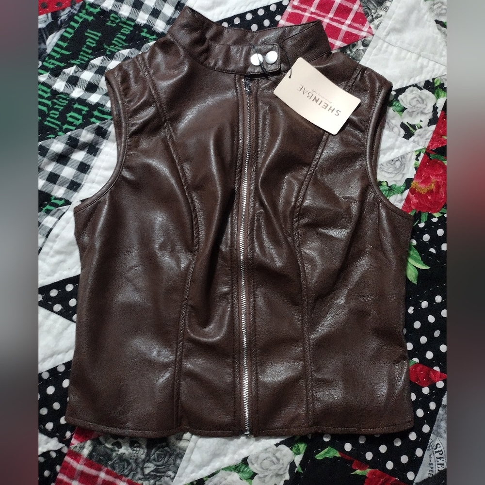 Brown Faux Leather Vest Top